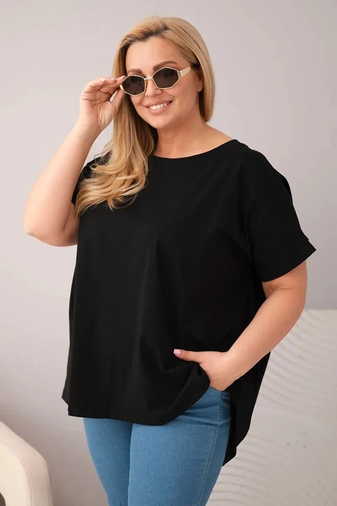 Moteriška Plus Size medvilninė palaidinė trumpomis rankovėmis, juoda