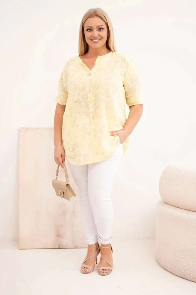 Moteriška Plus Size medvilninė palaidinė trumpomis rankovėmis, geltona