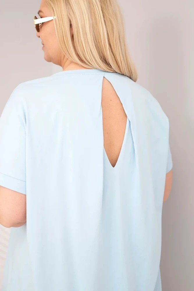 Moteriška Plus Size medvilninė palaidinė trumpomis rankovėmis, mėlyna