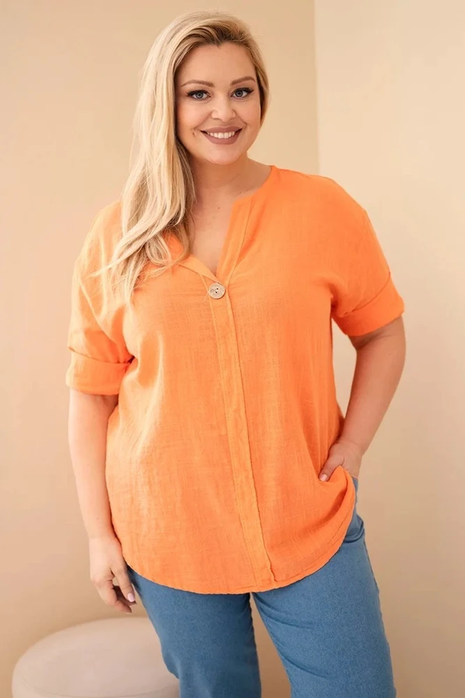 Moteriška Plus Size medvilninė palaidinė su sagomis, oranžinės spalvos