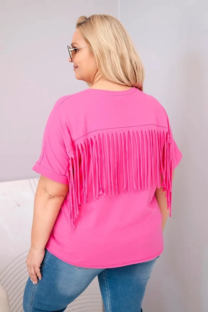 Moteriška Plus Size medvilninė palaidinė su V formos iškirpte, rožinės spalvos