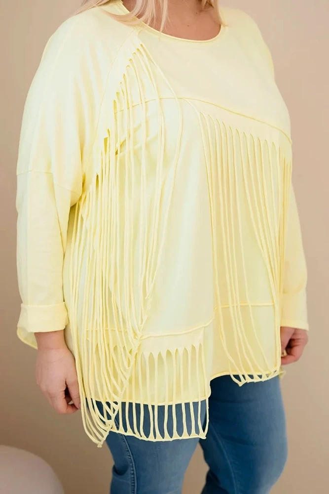 Moteriška Plus Size medvilninė palaidinė su kutais, geltonos spalvos