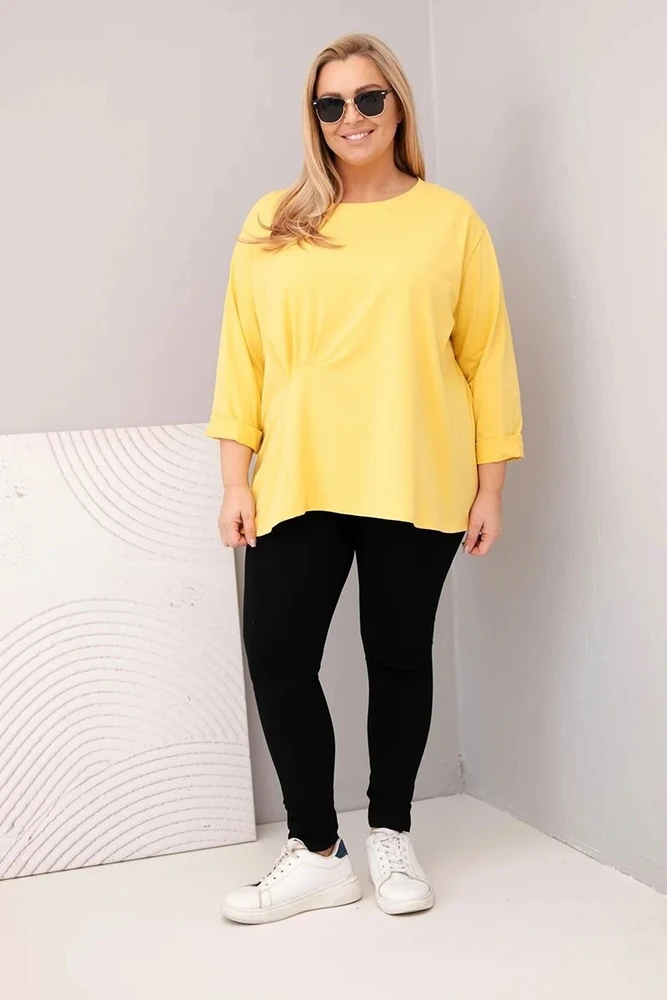 Moteriška Plus Size medvilninė palaidinė ilgomis rankovėmis, geltonos spalvos