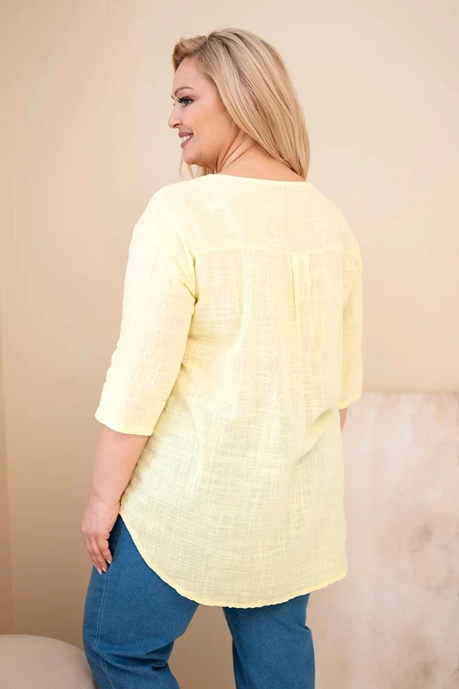 Moteriška Plus Size medvilninė palaidinė su sagute, geltonos spalvos