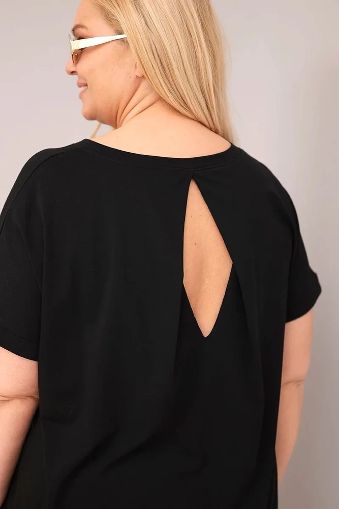 Moteriška Plus Size medvilninė palaidinė trumpomis rankovėmis, juoda