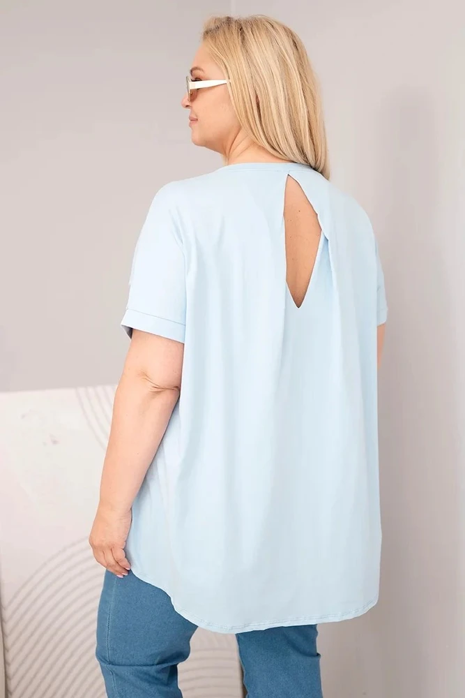 Moteriška Plus Size medvilninė palaidinė trumpomis rankovėmis, mėlyna