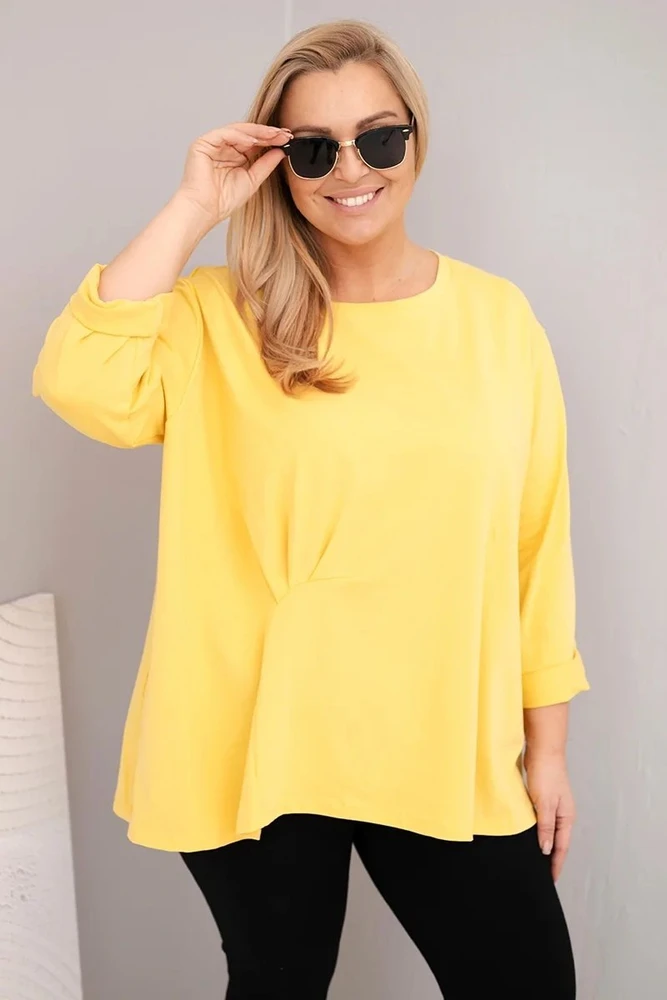 Moteriška Plus Size medvilninė palaidinė ilgomis rankovėmis, geltonos spalvos