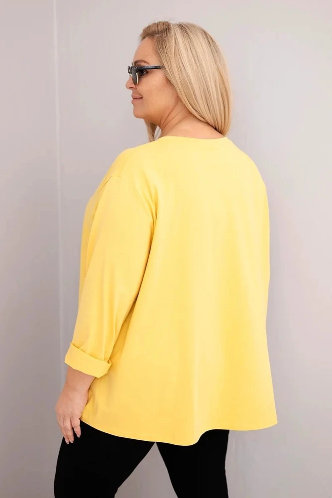 Moteriška Plus Size medvilninė palaidinė ilgomis rankovėmis, geltonos spalvos