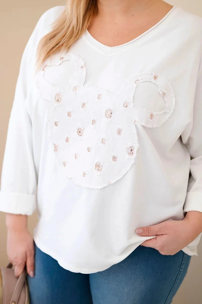 Moteriška Plus Size medvilninė palaidinė su V formos iškirpte, balta