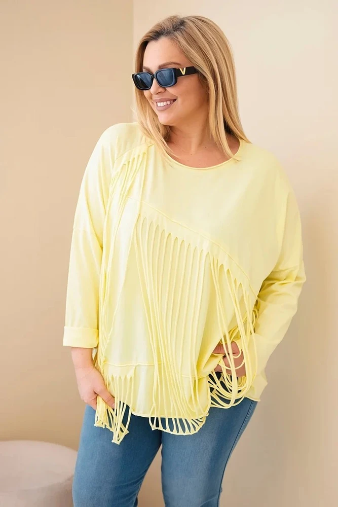 Moteriška Plus Size medvilninė palaidinė su kutais, geltonos spalvos