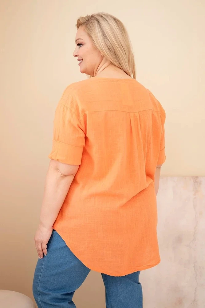 Moteriška Plus Size medvilninė palaidinė su sagomis, oranžinės spalvos