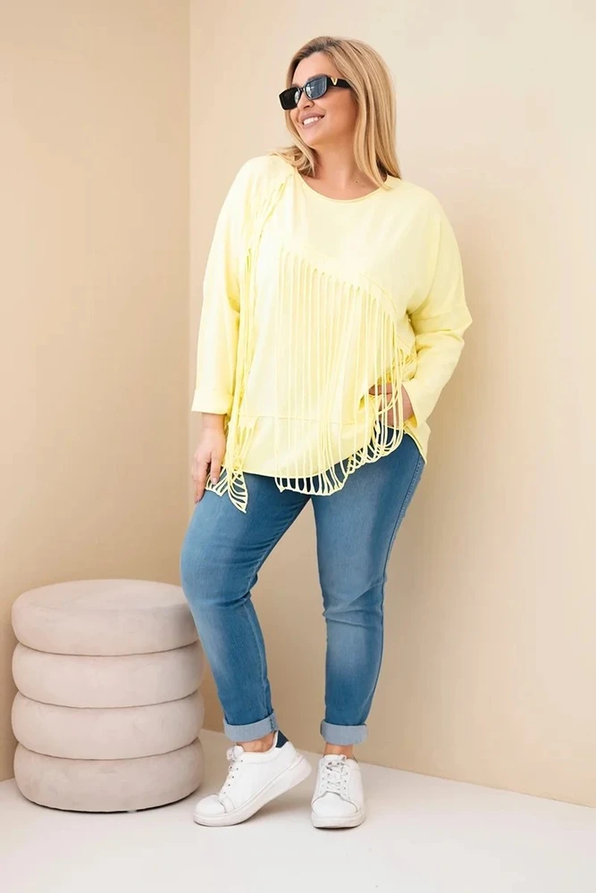 Moteriška Plus Size medvilninė palaidinė su kutais, geltonos spalvos