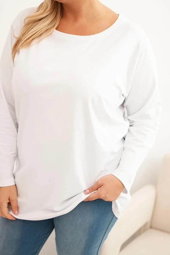 Moteriška Plus Size medvilninė palaidinė su apvalia iškirpte, balta