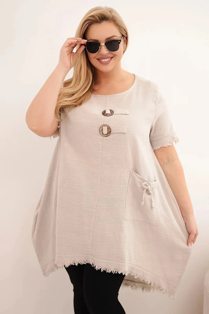 Moteriška Plus Size medvilninė suknelė, smėlio spalvos
