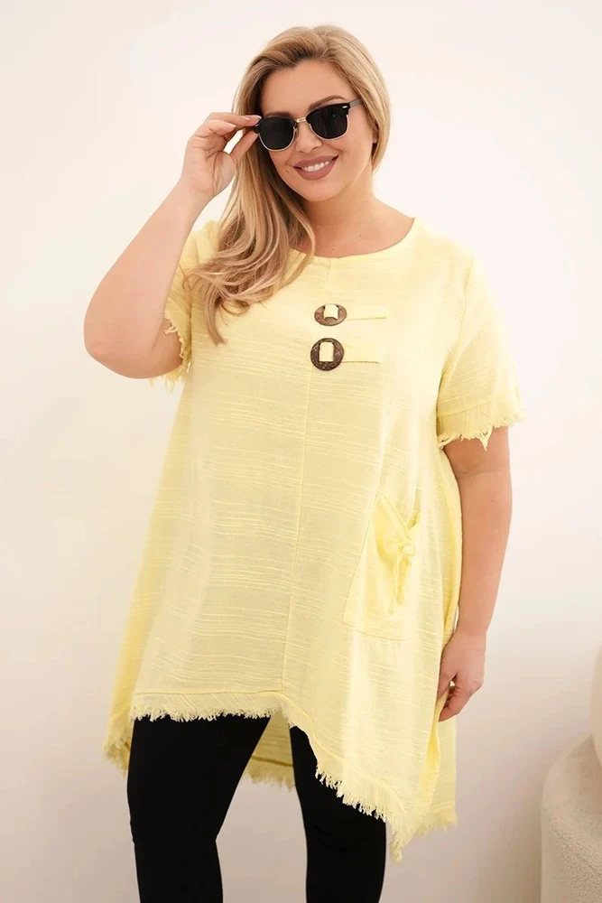 Moteriška Plus Size medvilninė suknelė, geltonos spalvos