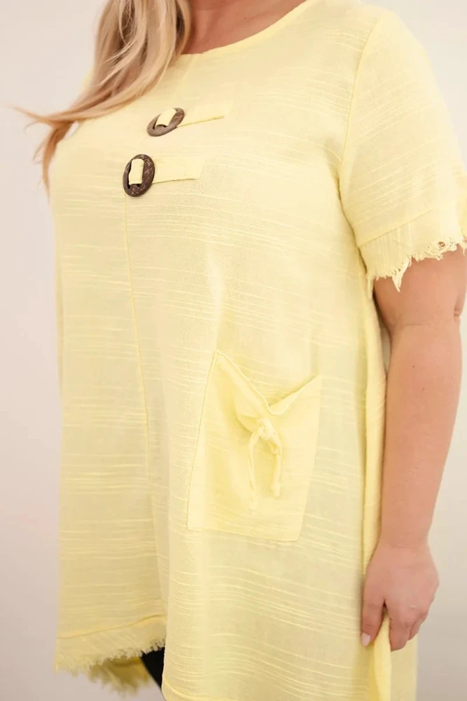 Moteriška Plus Size medvilninė suknelė, geltonos spalvos