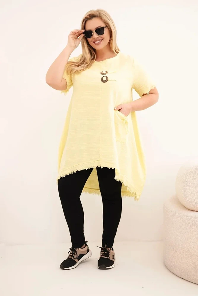 Moteriška Plus Size medvilninė suknelė, geltonos spalvos