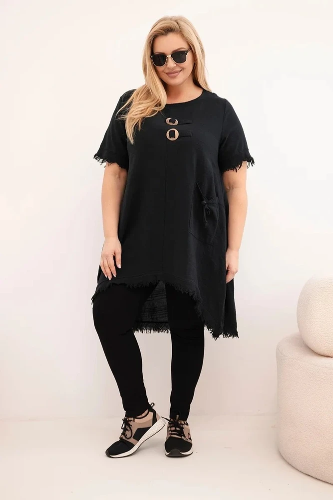 Moteriška Plus Size medvilninė suknelė, juodos spalvos