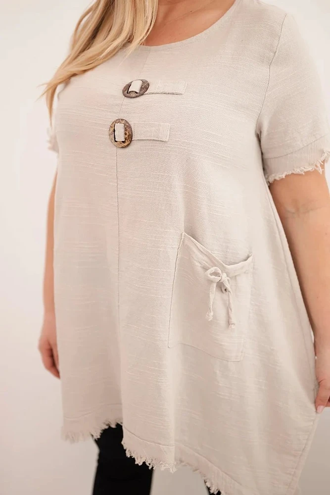 Moteriška Plus Size medvilninė suknelė, smėlio spalvos