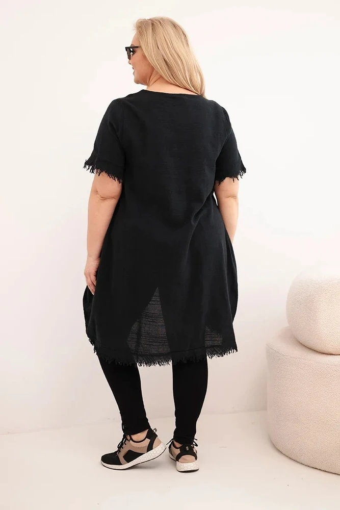 Moteriška Plus Size medvilninė suknelė, juodos spalvos