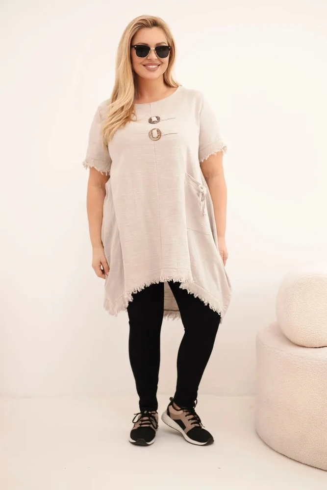 Moteriška Plus Size medvilninė suknelė, smėlio spalvos
