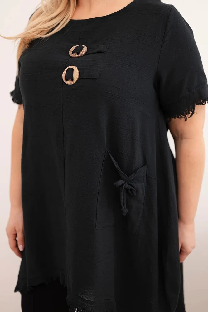 Moteriška Plus Size medvilninė suknelė, juodos spalvos