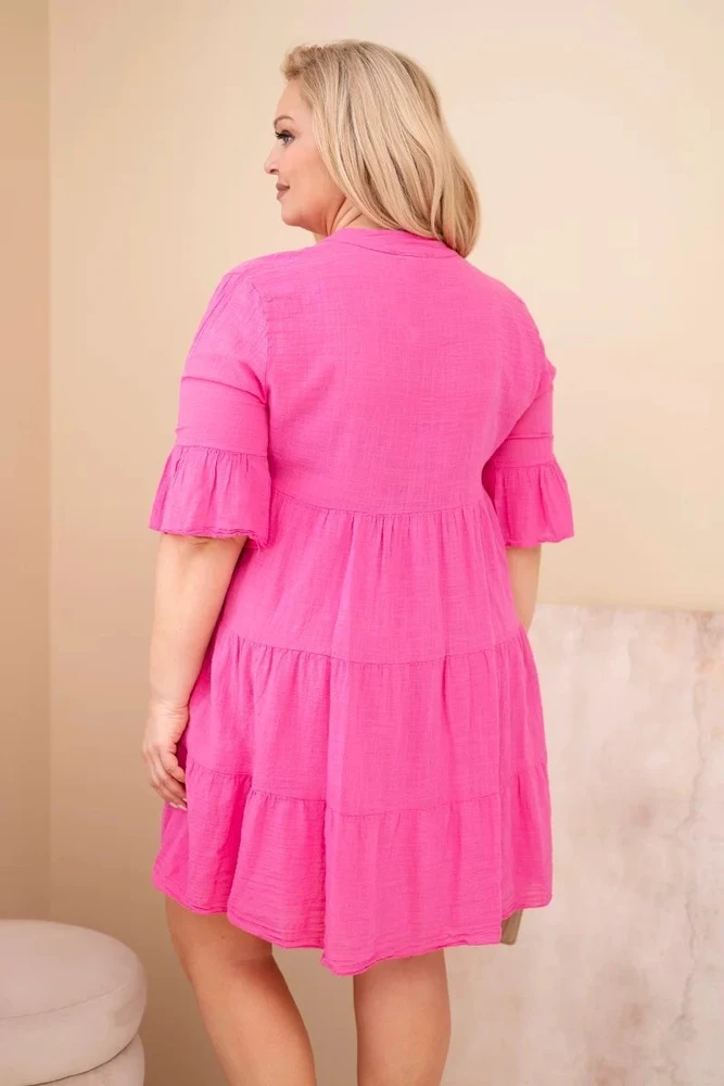 Moteriška Plus Size medvilninė suknelė su raukiniais, rožinės spalvos