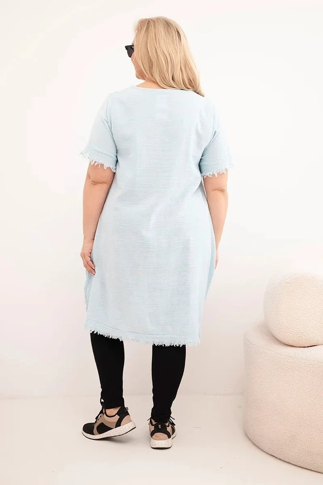 Moteriška Plus Size medvilninė suknelė su asimetriniu apačios kirpimu, mėlynos spalvos