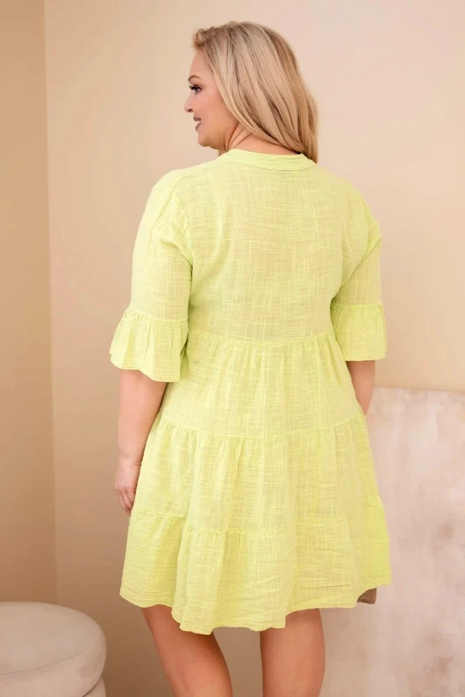 Moteriška Plus Size medvilninė suknelė su raukiniais, šviesiai žalios spalvos