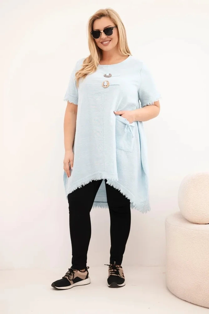 Moteriška Plus Size medvilninė suknelė su asimetriniu apačios kirpimu, mėlynos spalvos