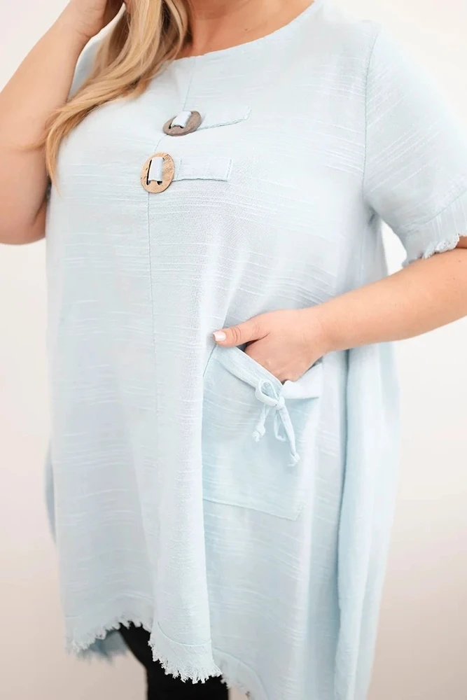 Moteriška Plus Size medvilninė suknelė su asimetriniu apačios kirpimu, mėlynos spalvos