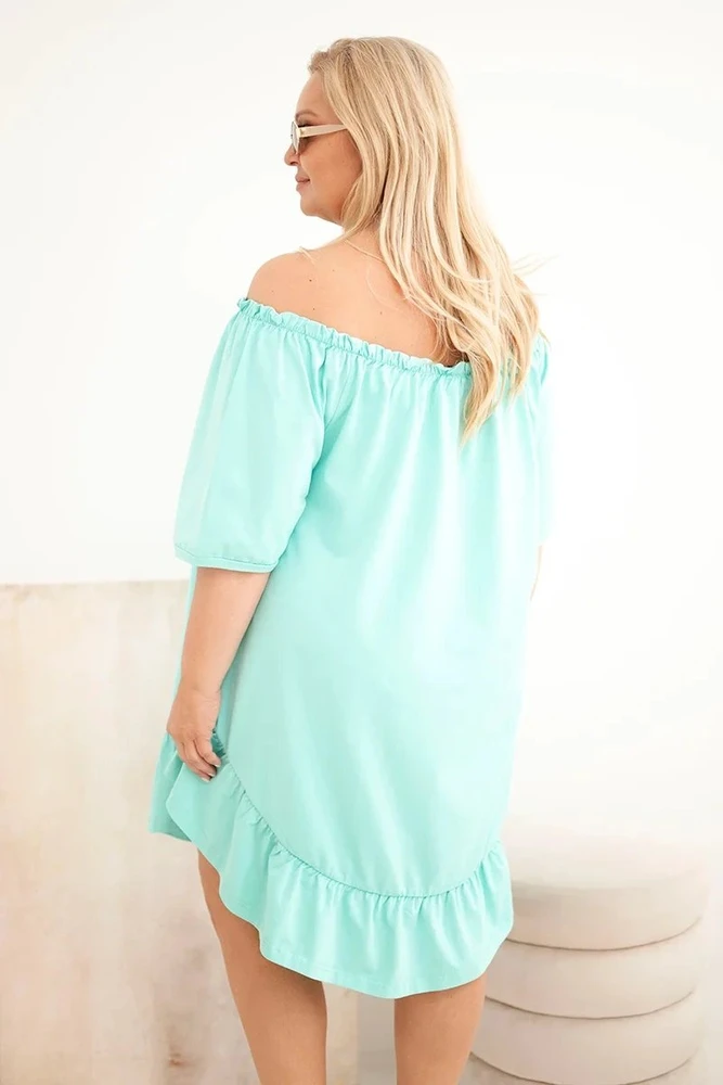 Moteriška Plus Size medvilninė suknelė su raukiniais, mėtų spalvos