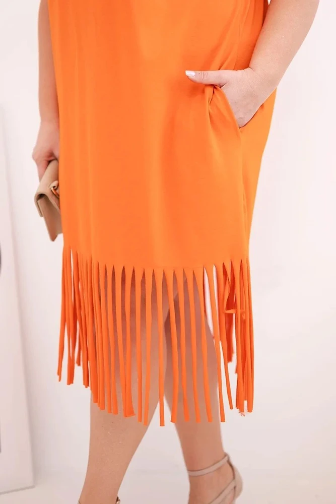 Moteriška Plus Size medvilninė suknelė su V formos iškirpte ir kutais, oranžinė