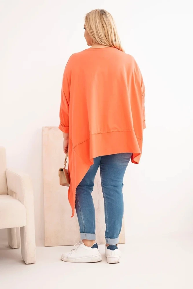 Moteriška Plus Size medvilninė tunika su asimetrišku apačios kirpimu, persikų spalvos