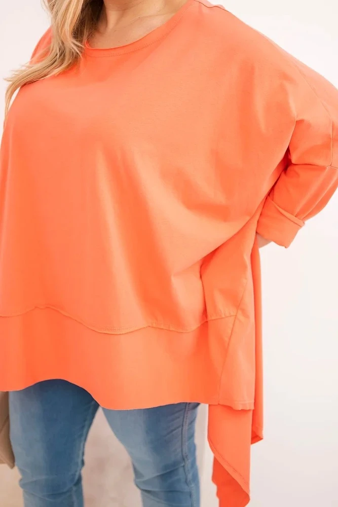 Moteriška Plus Size medvilninė tunika su asimetrišku apačios kirpimu, persikų spalvos