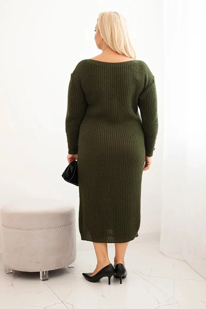 Moteriška Plus Size megzta suknelė su moheru, chaki spalvos