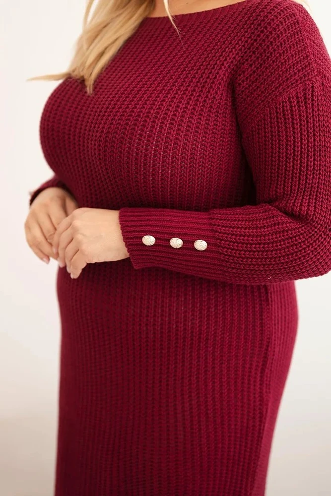 Moteriška Plus Size megztinė suknelė su mohera, burgundiškos spalvos