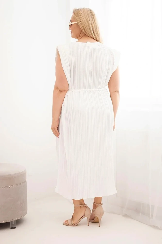 Moteriška Plus Size midi suknelė su surišimu ties juosmeniu, ekru spalvos