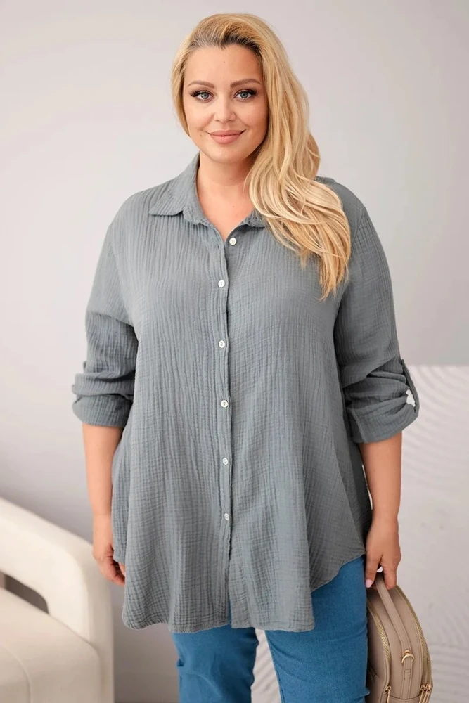 Moteriška Plus Size muslininė palaidinė, tamsiai pilkos spalvos
