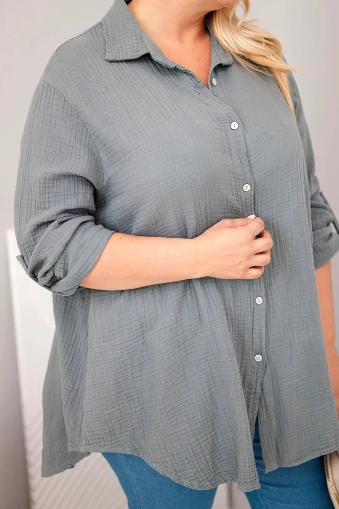 Moteriška Plus Size muslininė palaidinė, tamsiai pilkos spalvos