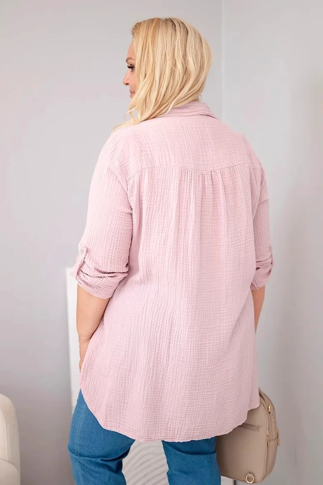 Moteriška Plus Size muslino palaidinė, pudrinės rožinės spalvos