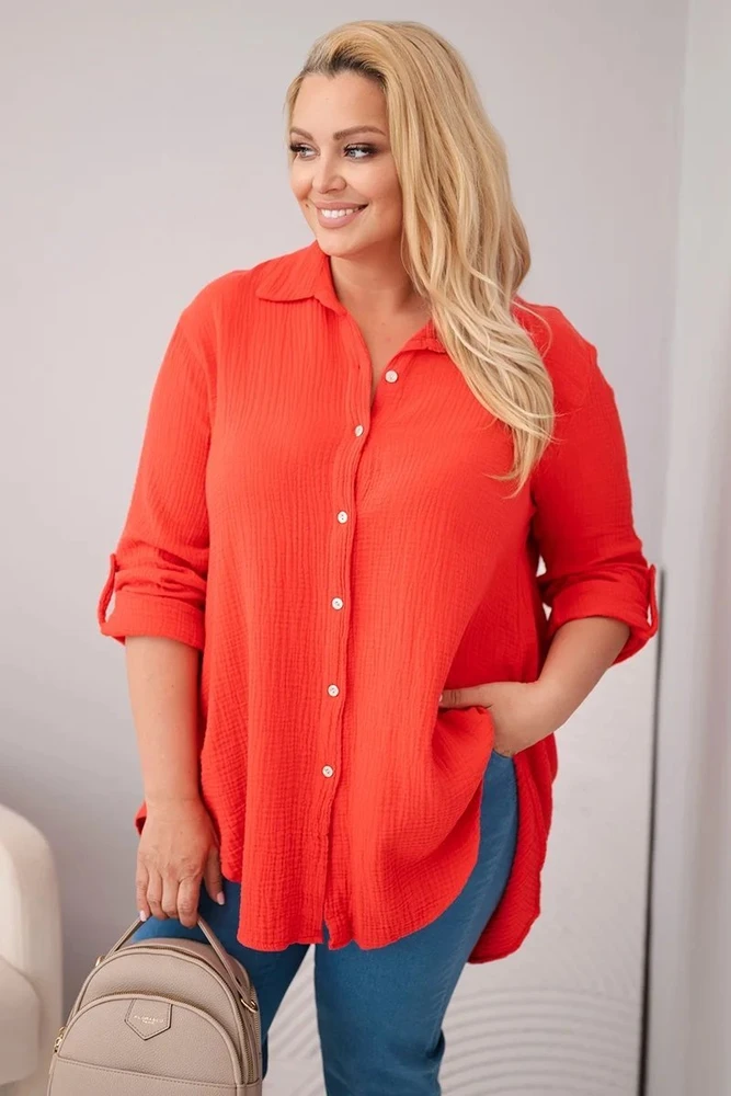 Moteriška Plus Size muslino palaidinė, raudonos spalvos