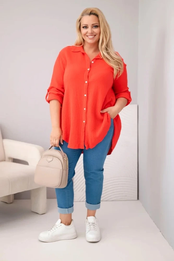 Moteriška Plus Size muslino palaidinė, raudonos spalvos
