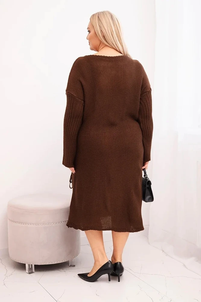 Moteriška Plus Size oversize megztinė suknelė su moheriu, ruda