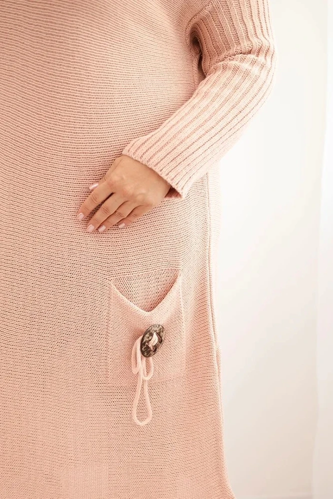 Moteriška Plus Size oversize megztinė suknelė su moheriu, pudrinės rožinės spalvos