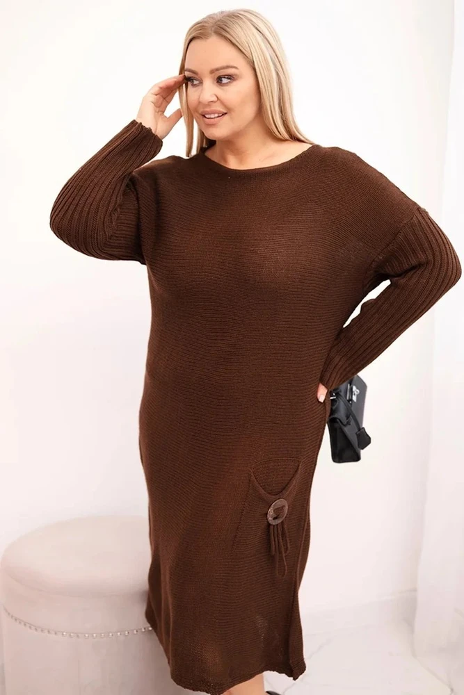 Moteriška Plus Size oversize megztinė suknelė su moheriu, ruda