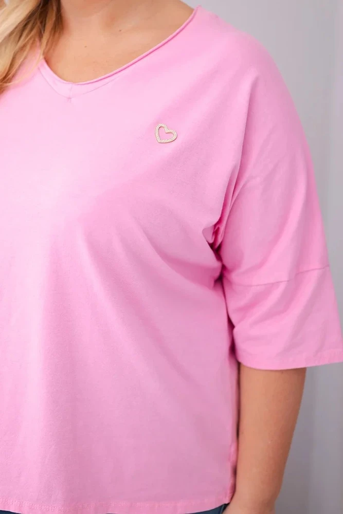 Moteriška Plus Size oversize palaidinė V formos iškirpte, šviesiai rožinė