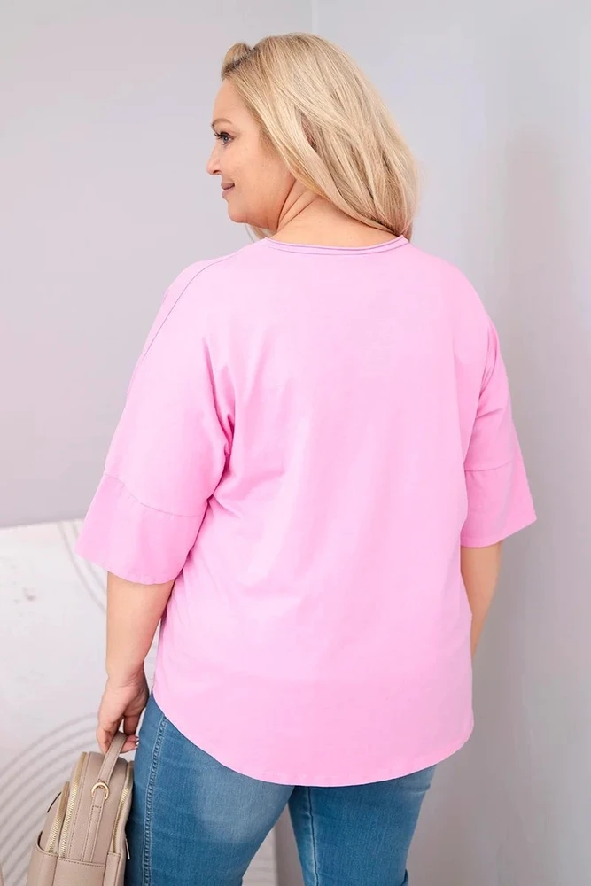 Moteriška Plus Size oversize palaidinė V formos iškirpte, šviesiai rožinė