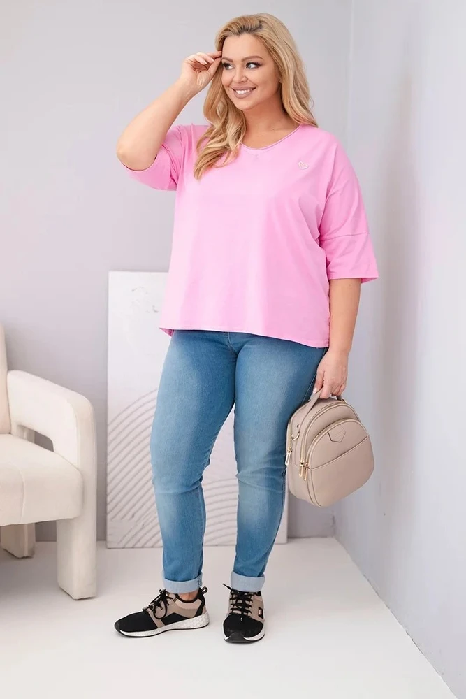Moteriška Plus Size oversize palaidinė V formos iškirpte, šviesiai rožinė