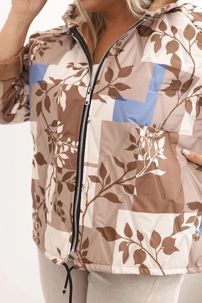 Moteriška Plus Size oversize striukė su gobtuvu, fango spalvos